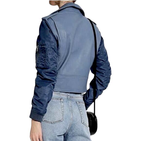 Sandro Blue Leather Jacket | Size 2 - Picture 12 of 15